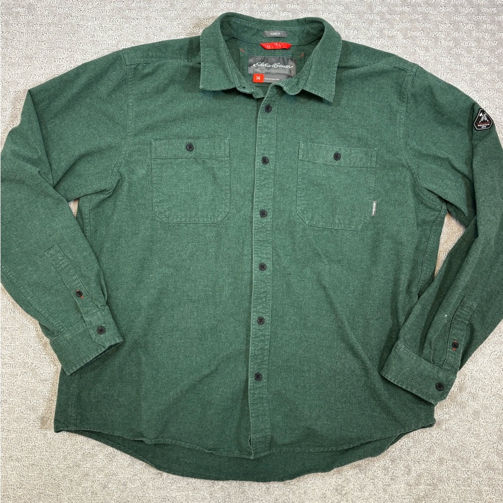 Eddie Bauer Mountain Ops Shirt Mens XL Large Green Chamois Flannel Button